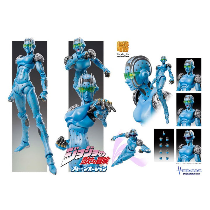 Medicos Super Action Statue JoJo's Bizarre Adventure Part 6 Stone Ocean SF Stone Free Chozokado Figure (blue)